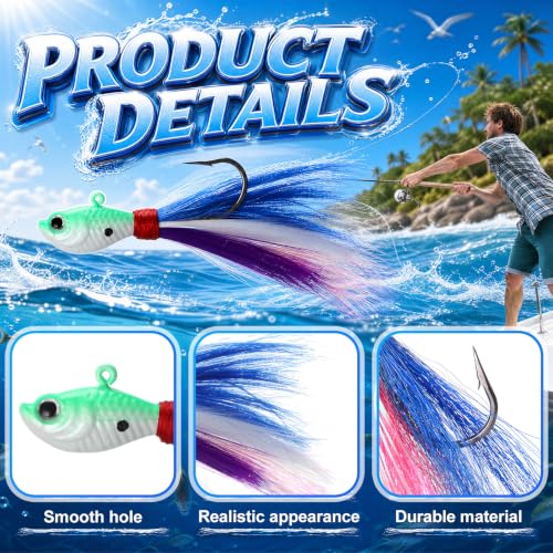 10 Pcs Bucktail Jigs Saltwater Hair Jig Fishing Lures (3 oz)