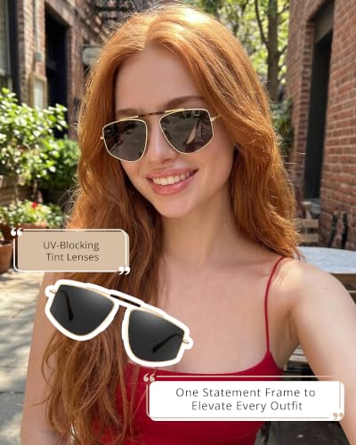 Tangle Free Polarized Aviator Sunglasses for Women (A02- Gold/Grey)