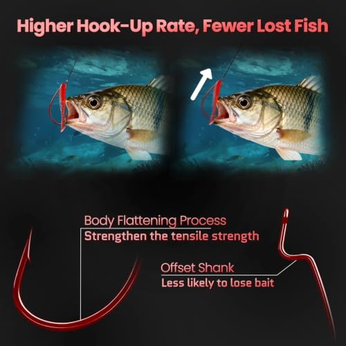 50/100/120pcs EWG Hooks, Worm Hook for Texas Rig Bass Fishing (Red / 5/0_100pcs)
