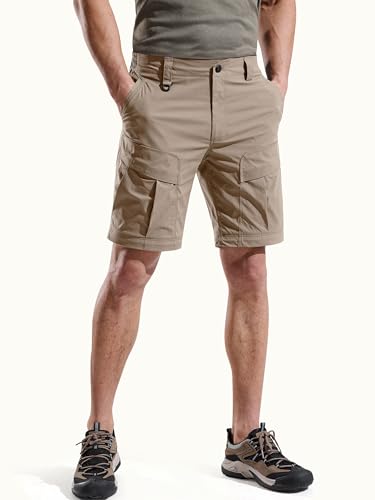 Mens Hiking Convertible Pants Zip Off Cargo Fishing Pants (Dark Khaki / 40)