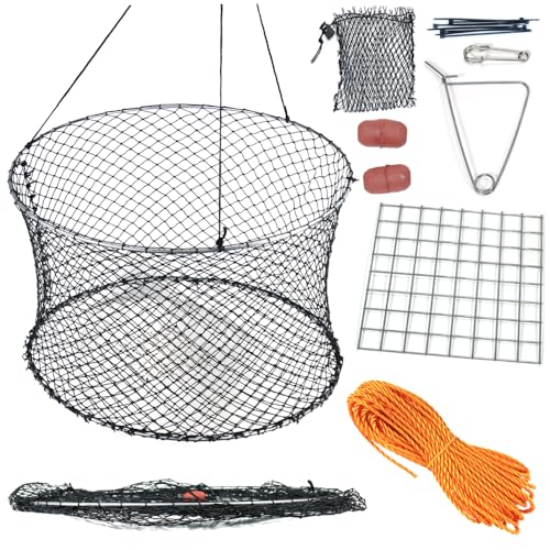 Crab Ring Trap Two Ring Crab Kit with Harness and Bait Clip Fishing Crabbing Net for Board Kayak Dock and Pier Net 24 * 24 * 13.78 in 1PCS (24*24*13.78 IN / 61*61*35 cm)