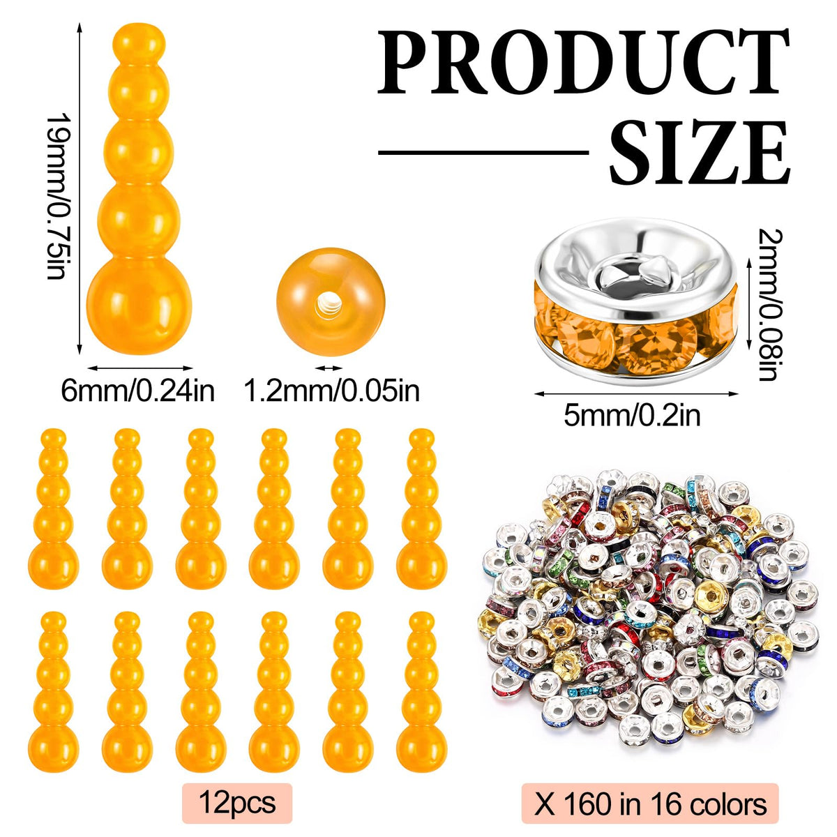 160 Pcs Fishing Beads 12 Pcs Stacked Fishing Beads (Yellow)