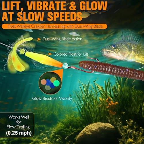 Crawler Harness Walleye Rigs with Dual (Red-Dual Baitholder Hooks-#4)