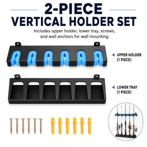 Fishing Rod Holder Wall Mount Rack Organizer (Vertical (Black-Blue))