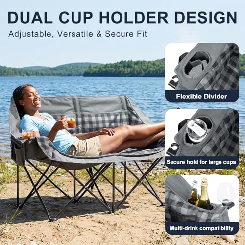 Double Camping Chair 2 Person Loveseat (Loveseat Plaid)