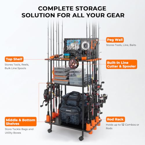 Gear Trolley V12 Mobile Fishing Rod Holder for 12 Rods or Combos (B:Pro Model (12 Rods))