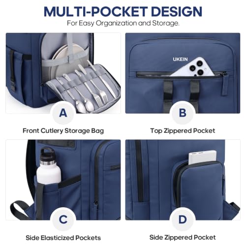 Backpack Cooler Insulated Leakproof 50Cans Lunch Ice Chest Bag Double Deck (Blue)