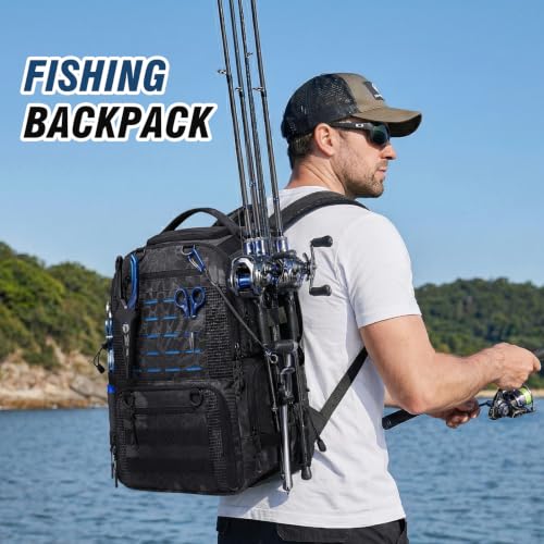Fishing Tackle Bag with 2 rod holders & 4 Tackle Boxes (Black Camo（4 Tackle Boxes Included）)