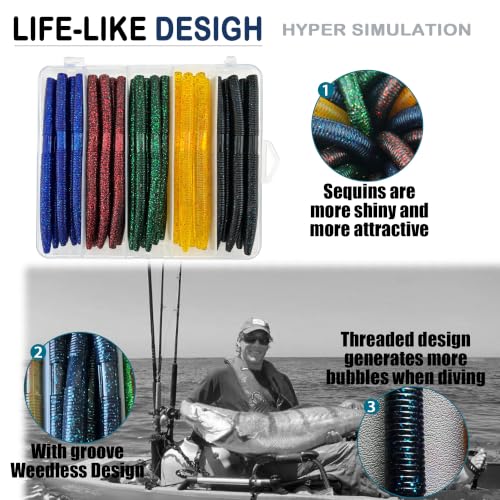 5 Colors 40 Pack Senko Worms for Bass Fishing (Set B (40pcs-0.35oz/5.5in))