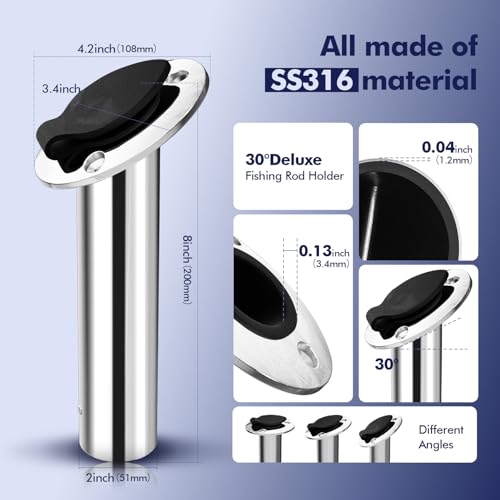 2 Pack of Fishing Rod Holder (Silver - Black Insert / 30 Degree with Cap)