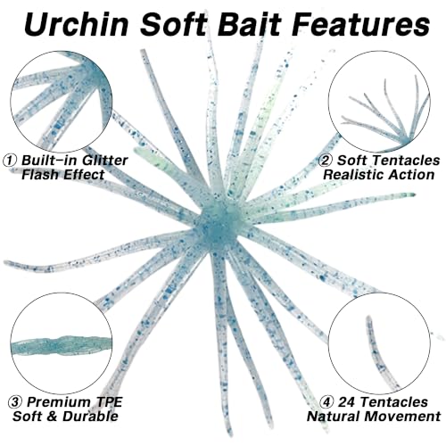 Urchin Bait for Bass Fishing (Clear Water Mix - 3.5" - 15PCS)