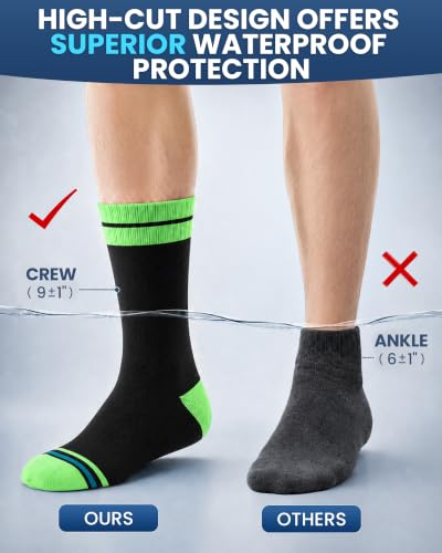 Waterproof Socks for Men (Large / Black/Green)