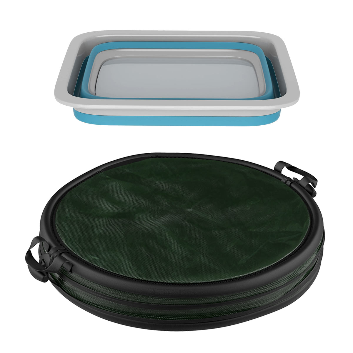 Collapsible Trash Can and Camp Sink Set (Blue and Green)