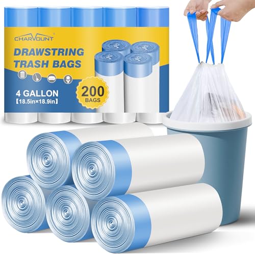 Small Trash Bags 4 Gallon Blue Drawstring Mini Garbage Bags