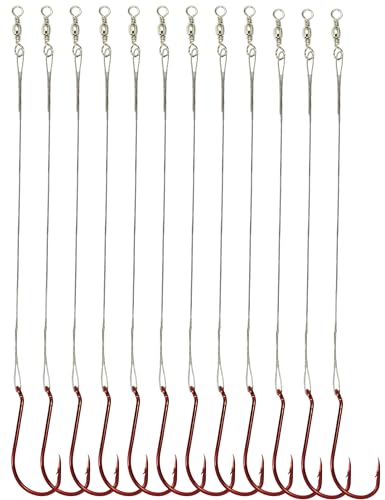 100pcs Red Octopus Fishing Hooks with Steel Wire Leaders