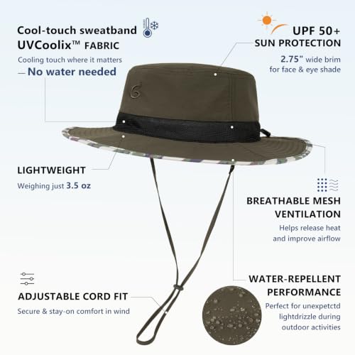 UvCoolix™ Cooling Sweatband Breathable Bucket Waterproof UPF50+ Sun Hat Big Head Unisex Wide Brim Boonie Fishing