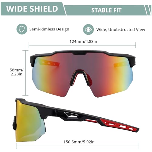 Cycling Sunglasses UV400 Protection for Bike Riding Running (Black)