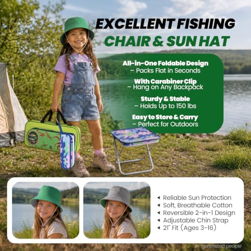 Kids Fishing Pole (Green / 3.94-ft Set + Chair + Hat)