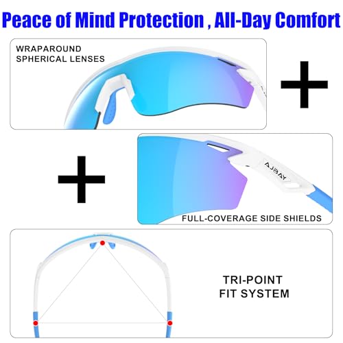 Polarized Sports Sunglasses for Men Women (White Blue)
