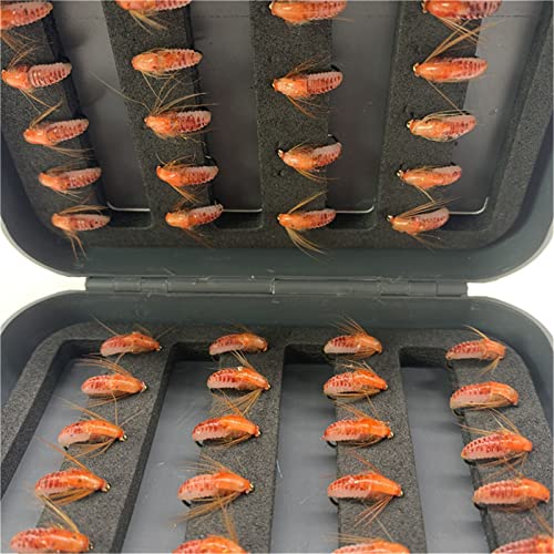 24Pcs Fly Fishing Flies Trout Lures Fishing Tackle Fly Fishing Flies with Boxed Trout Bass Artificial Fish Bait (24Pcs-Scud Nymph Red)