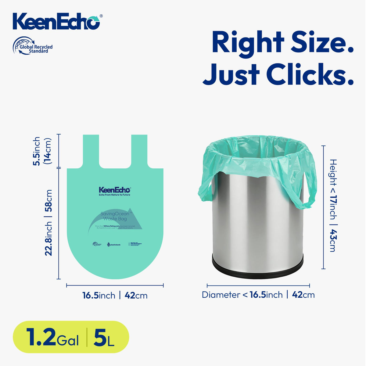 1.2 Gallon 50 Counts Small Green Trash Bags with Handle (Green 1.2 Gal / 1 Roll)