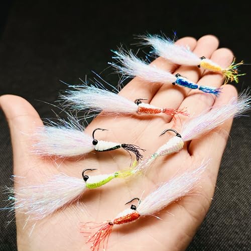 8Pc Bionics Crystal Flash Silk Shrimp Artificial Lures Fly Fishing Flies Saltwater Freshwater Bait Fishing for Bass Trout Salmon Hook Size #6