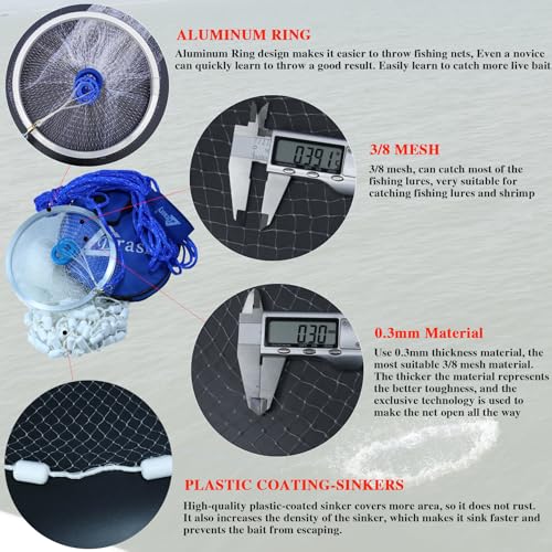 Fishing Cast Net with Aluminum Ring 3 (7 FT Radius)