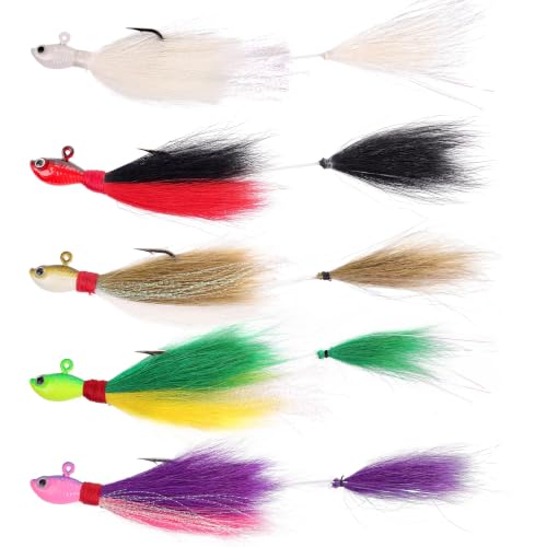 Bucktail Jigs Saltwater (Mixed Colors with Tail / 1oz_5pcs)