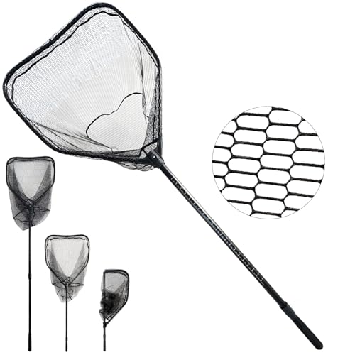78.5In Large Fishing Net with Handle Fish Landing Net Telescoping Coated Rubber Net Folding Collapsible Extendable Gifts for Men