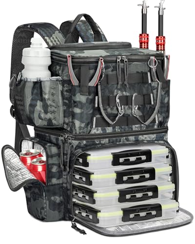 Fishing Backpack with 4 Tackle Boxes