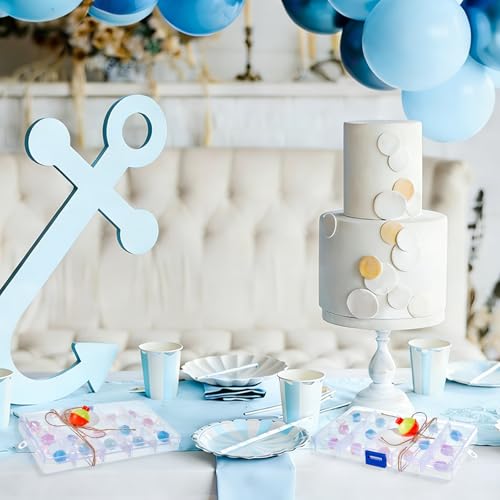 30 Sets Fishing Party Favors Candy Little Tackle Boxes with 30 Fishing Bobber 30 Blank Cards 20M Jute Twine Fishing Party Decorations Gone Fishing Theme Supplies (15 Compartments (Removable))