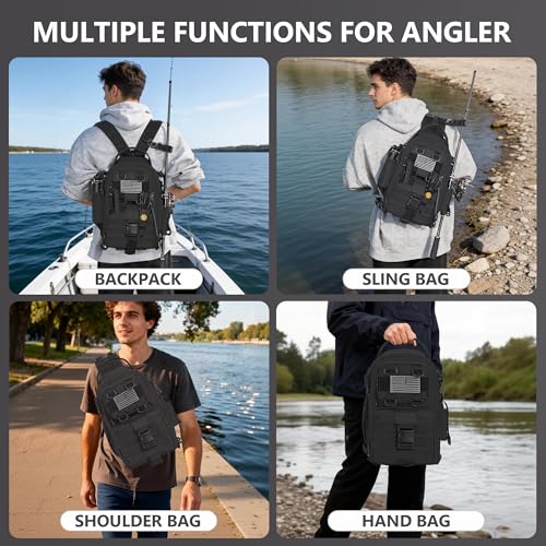 Fishing Backpack with Tackle Boxes (Standard / Sling Backpack With Fishing Tools / Black)