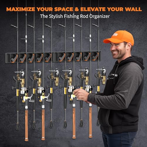 Fishing Rod Holder for Garage Wall (Orange 6-Pack (store 30 combos))