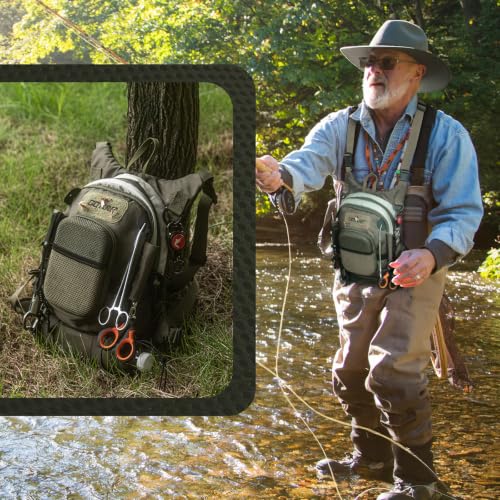 Fly Fishing Chest Pack with Hard Shell Pocket & Water Bottle Holder (B:Green)