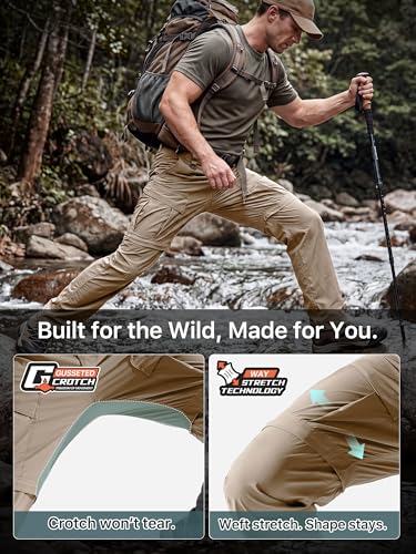 Mens Hiking Convertible Pants Zip Off Cargo Fishing Pants (Dark Khaki / 30)
