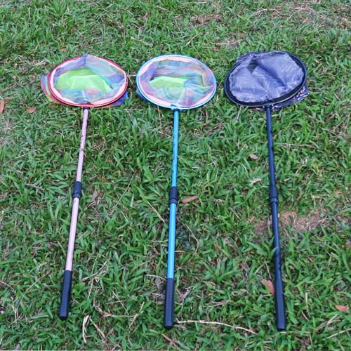 Fishing Net 3 Pack Retractable Lightweight Landing Net with Aluminum Rod Handle Youth Catch and Release Butterfly Nets (Black+blue+red)