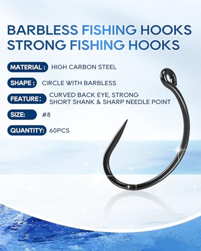 60PCS Size #8 Barbless Trout Hooks (60PCS,#8 / Gray)
