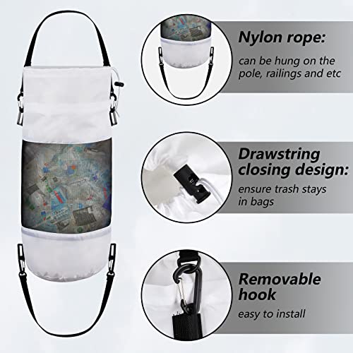 3 Pack Boat Trash Bags Portable Boat Accessories Mesh Trash Bags Reusable Garbage Can for Kayak Pontoon Camper Fishing Outdoor Storage Cabin (Black, Gray, White)