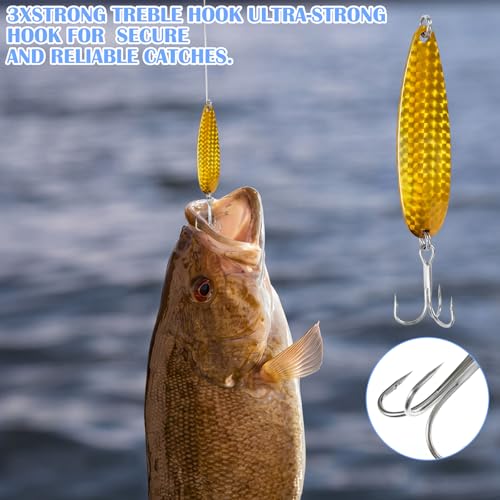 6 Pcs Crocodile Fishing Spoons with Heavy Duty Treble Hooks Saltwater Freshwater Fishing Lures Spoons for Tuna Bass Salmon Trout Walleye Pompano Mackerel Bluefish Casting