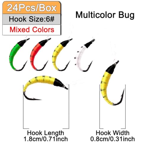 24Pcs Fly Fishing Flies Trout Lures Fishing Tackle Fly Fishing Flies with Boxed Trout Bass Artificial Fish Bait (24Pcs-Pupal Worms)