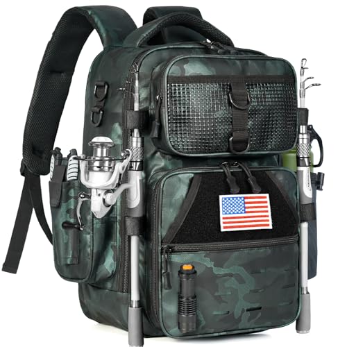Fishing Backpack with Rod Holder (Green Camouflage Tpu)