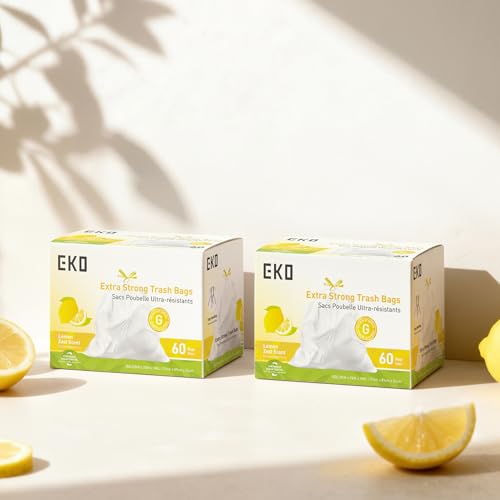 21 Gallon / 50-90 Liter, 60 Count Drawstring Trash Bags, Extra-Strong Garbage Bags, Lemon Zest Scent with Continuous Odor Control, Easy-Dispense Roll for Kitchen and Household Use, Code G, White (60 Count (Pack of 1) / 21 Gallon Bags/Code G (Lemon))