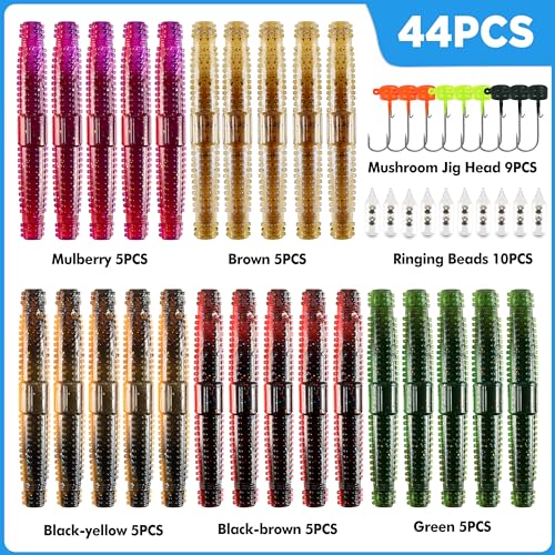 Ned Worms Bass Fishing Lure Kit (44PCS Stick Worms Ned Rig Kit)