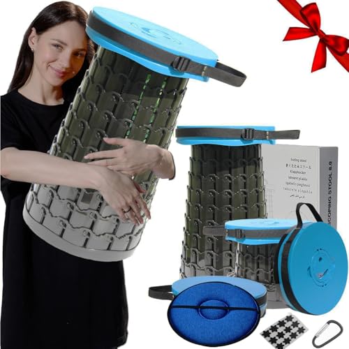 Upgraded 19.7"Portable Collapsible Folding Stool with Cushion Retractable Telescoping Foldable Stool for Adults Heavy Duty Camping Sturdy with Max Load Capacity 1000lbs for Outdoor Fishing Hiking BBQ