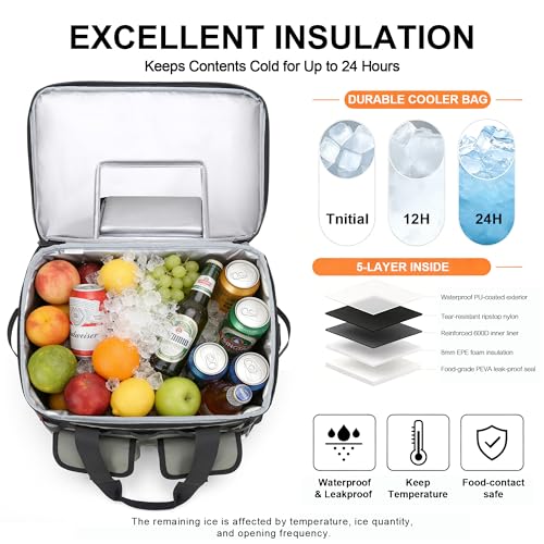60 Can Insulated Soft Sided Collapsible Cooler Bag Ice Chest (Green / 40L)