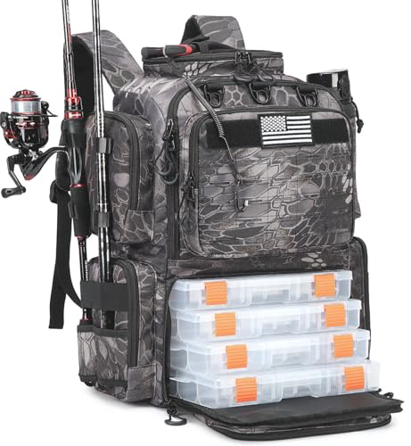 Tactical Fishing Backpack with 4 Tackle Boxes (Gray CM)