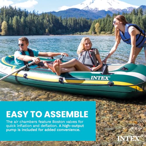 Seahawk 4 Person Inflatable Fishing Boat Set with Oars and Pump (4-Person / Dark Green)
