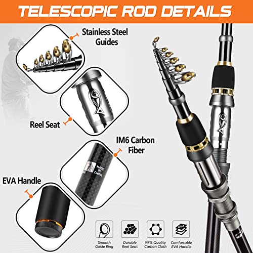 Collapsible Telescopic Fishing Rod Pole and Reel Combo Starter Kit
