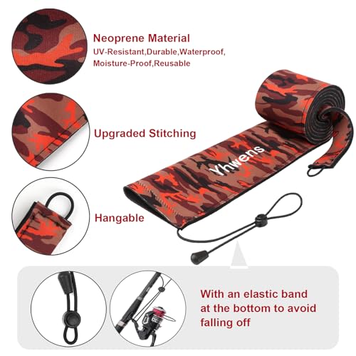 Neoprene Fishing Rod Sleeve Rod Socks for Fishing Poles Sleeve Rod Cover Rod Protector for Casting Spinning Trolling Fishing Rod Storage Durable (68" / Red Camo 2PCS)