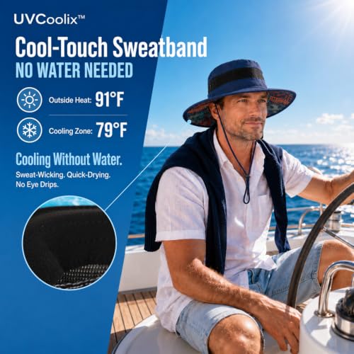 UvCoolix™ Cooling Sweatband Breathable Bucket UPF50+ XL XXL Sun Hat Under Stiff Wide Brim Pattern Boonie Fishing